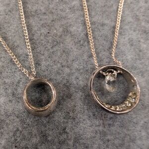Two Tone Circle Pendant Double Layer Necklace Rhinestone Accent Modern